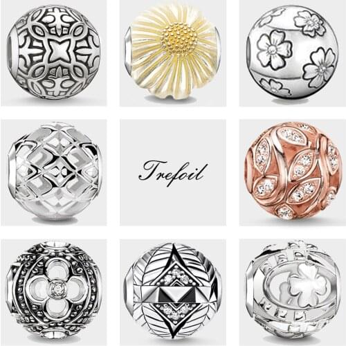 DIY Beads Arabesque,Flower,Leaves,Clover,Ethnic Lucky Charm,Fashion Silver Jewelry Gift For Women Men Fit Bracelets Necklace