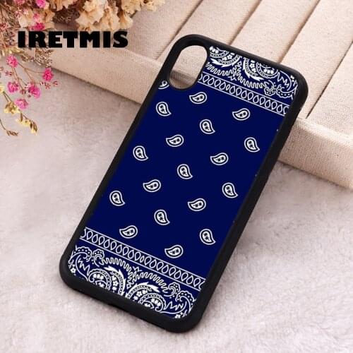 Iretmis 5 5S SE Phone Cover Case for iPhone 6 6S 7 8 Plus X Xs XR 11 12 Mini Pro Max Rubber Blue Bandana Design Style Paisley