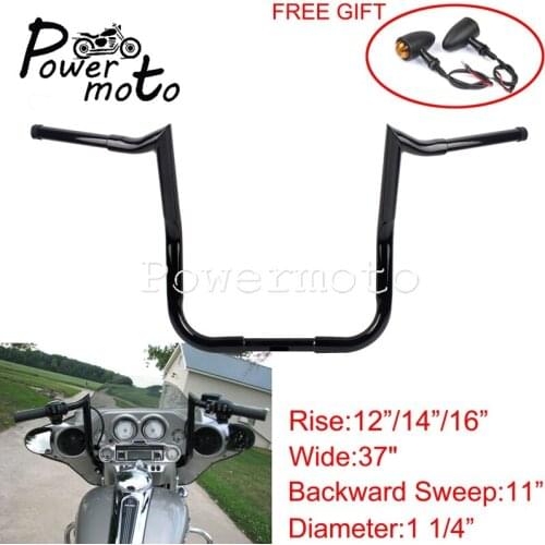 Black Chrome 12" 14" 16" Rise Batwing Fairing Handlebar 1 1/4" Drag Bar for Harley Touring Street Glide Road King Softail