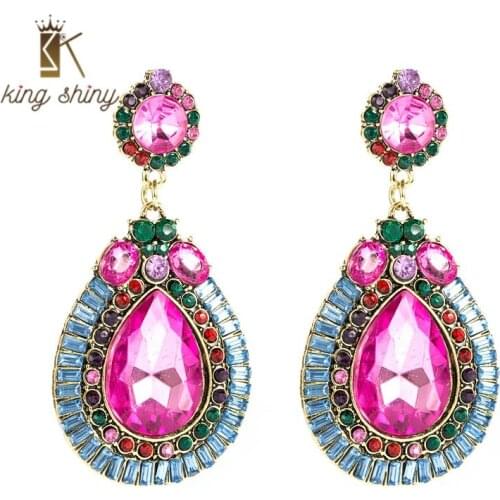 Elegant Multi Color Crystal Water Drop Dangle Earrings Vintage Geometric Sparkly Rhinestone Statement Drop Earrings Girl Brincos