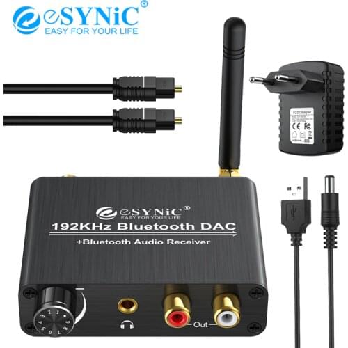 ESYNiC Bluetooth-compatible DAC 192kHz Digital Coaxial Toslink to Analog Stereo L/R RCA 3.5mm Audio Converterwith Volume Control