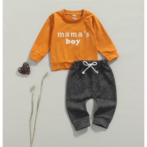 FOCUSNORM 0-3Y Casual Baby Boys Clothes Sets 2pcs Letter Printed Long Sleeve Pullover Sweatshirt Tops Elastic Pants