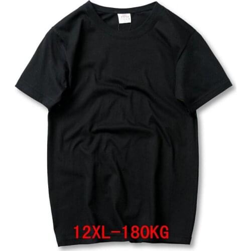 Mens Big T-Shirt Large Size 5XL 6XL 7XL 8XL 9XL 10XL 11XL 12XL Summer Short Sleeve Round Neck Loose Casual Sweatshirt Black