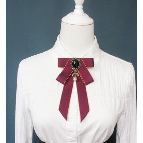 2020 Women Retro Neck Shirt Collar Bow Tie Men Handmade Elastic Band Rhinestone Alloy Pearl Bead Butterfly Uniform Ribbon Bowtie