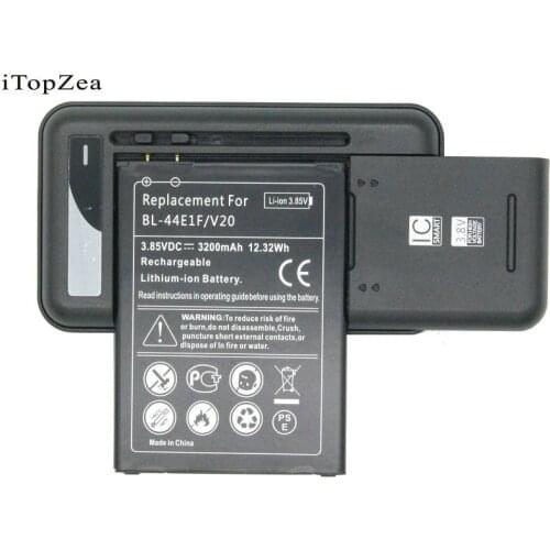 ITopZea 1x 3200mAh 12.32Wh BL-44E1F BL44E1F BL 44E1F Replacement Battery + Universal Wall Charger For LG V20 H990