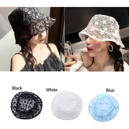 Fashion Lace Cap for Women Soft Lace Flower Wide Brim Sun Hats Floppy Hollow Summer Fisherman Hats Ladies Bucket Hat