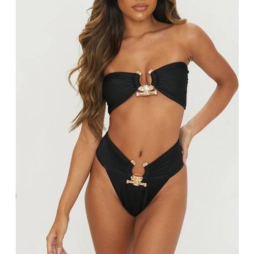 2021 Sexy Diamond High Waist Bikini Women Bandeau female Swimwear Two pieces bikini set Rings Bathing Suit Swim Womens swimsuit