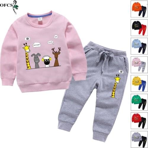 OFCS Brand New Boys Girls Clothing Set Kids Sports Suit Children Cartoon Tracksuit Long Sleeve T-shirt +Sport Pants Casual 2PCS