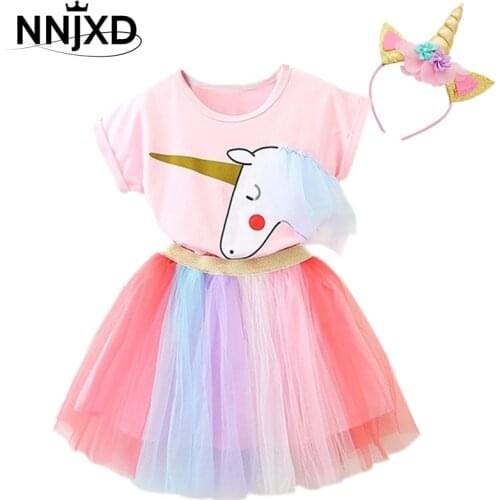Kids Clothes Summer Unicorn Baby Girls Clothes Sets Top+Skirt Tracksuit Suit For Toddler Girls Outfit Children Clothes 3 8 Year