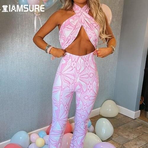 IAMSURE Paisley Printed Pants Set Women Holiday Beach Style 2 Piece Sets Sexy Criss-Cross Halter Crop Top High Waisted Trousers