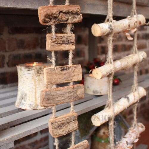 Creative Decorative Ladder Wall Wooden Stick Ladder Birch Wood Hemp Rope Hanging Ladders Garden Decoration Climbing Plant Stand