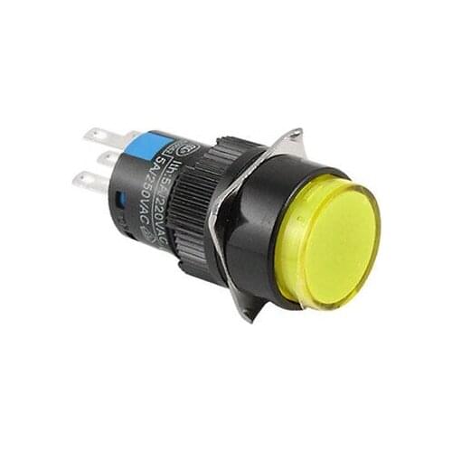 Illuminated Ylw Round Cap AC 250V 5A Push Button Switch