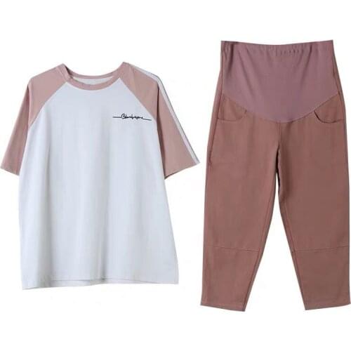 2020 Summer Maternity Dress Pregnant Women Sets Pregnancy Dress Short Sleeve Tops and Pants Plus Size Maternity Set Clothes