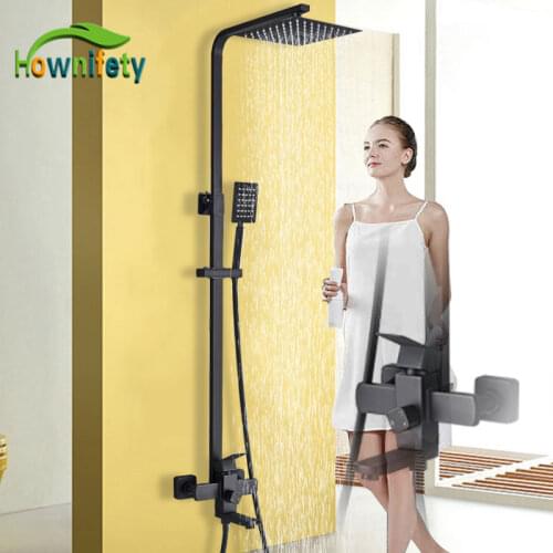 Matte Black Shower Mixer Faucet Wall Mount Bahtroom Rainfall Shower Head Hand Shower Square Bath Shower Set