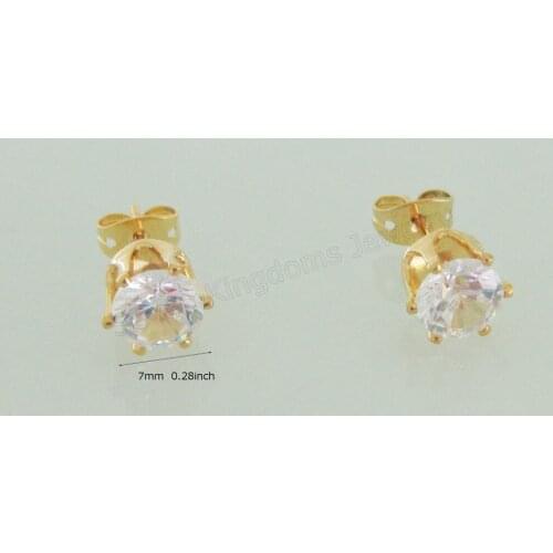 MIN ORDER 10$ CAN MIX DESIGN/NEW HIGH SHINNING CZ STONE - YELLOW GOLD - GP OVERLAY ROUND ZIRCON STONE 0.28" STUD EARRING