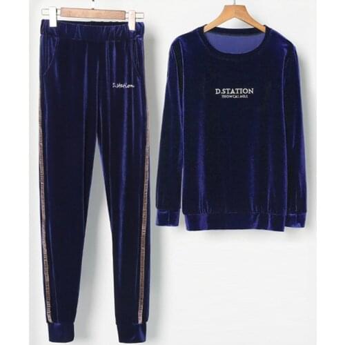 Fashion Womens Autumn winter Velvet Tracksuit Women sweatshirt 2 two Piece Set Long Pants Suit chandal mujer conjuntos de mujer