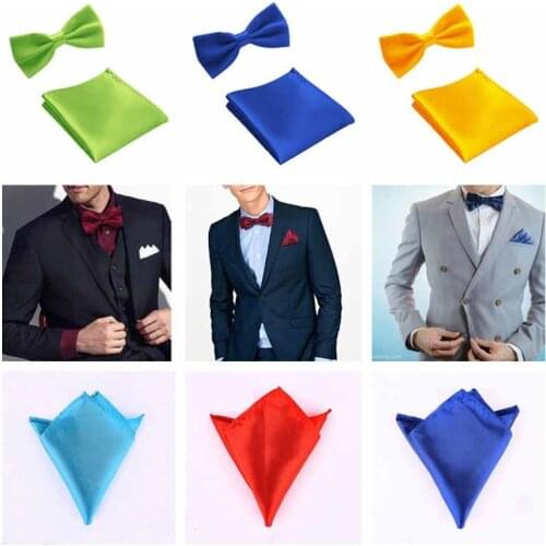 MEN ADULT Colorful Bowties Formal Handkerchief Hankies Chest Hanky Groom Wedding Bow Tie Bowties Chest FB106
