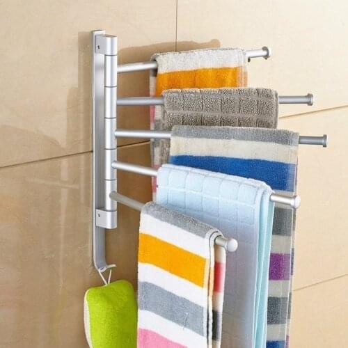 Stainless Steel Punch Free Towel Bar Rotating Towel Rack Bathroom Kitchen Wall-mounted Towel Polished Rack Holder Hardware