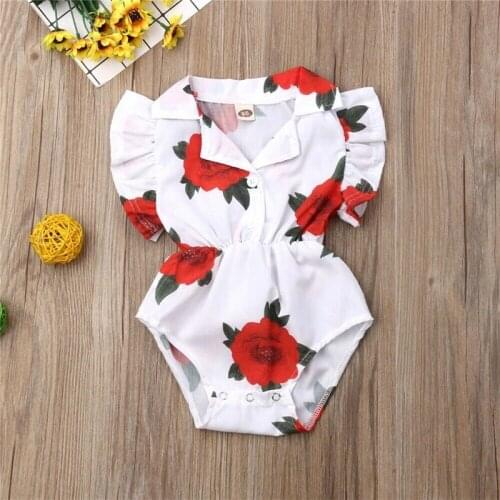 2019 New Infant Newborn Baby Girl Floral Romper Short Sleeve Lapel Cotton Jumpsuit One Piece Sunsuit Clothes 0-18M