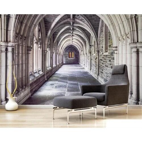 Beibehang Custom wallpaper photos retro architecture brick wall corridor space extension sofa background wall mural 3D wallpaper