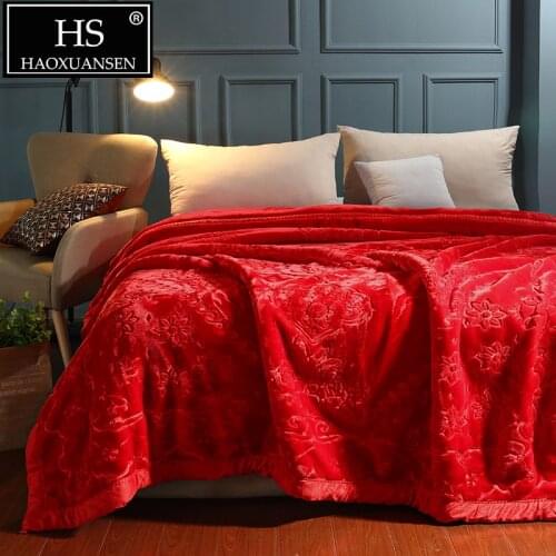 Red 4.8 kg 2 Ply Super Soft Raschel Blanket Winter Warm Cozy Mink Blankets for Adult Child Sofa Bed Cover 200*230 cm Comforter