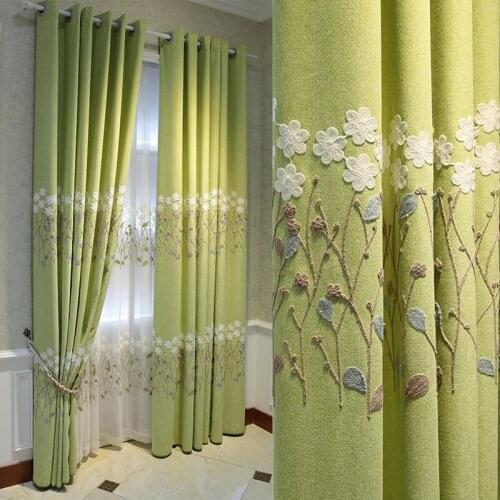 Pastoral Semi Blackout Curtains for Living Room Bedroom American Floral Embroidery Curtain Green Nordic Sheer Curtain Home Decor