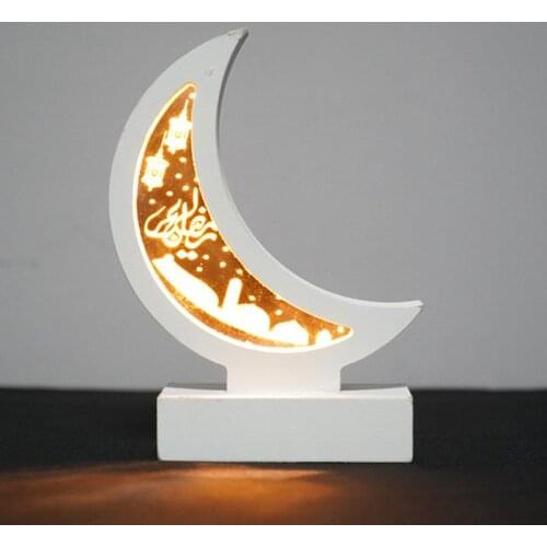Ramadan Eid Mubarak Wooden Ornament Moon Lamp LED Night Light Islam Mosque