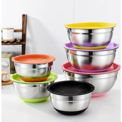 Colorful Stainless Steel Mixing Bowls with Airtight Lids Metal Nesting Bowls with Non-Slip Bottom Salad Bowls for Cooking Baking