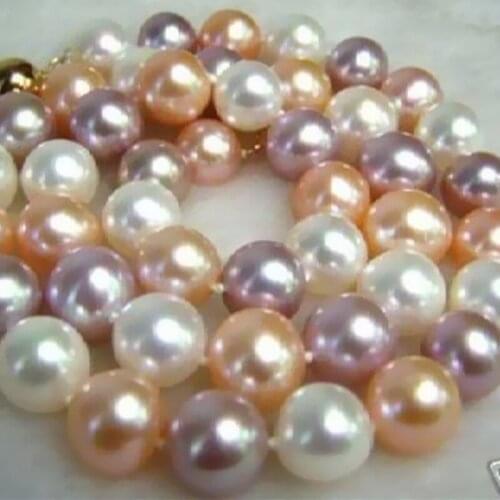 Multicolor shell 8mm simulated-pearl rainbow round beads high quality chains necklace for woman jewelry making 18 inch MY2038