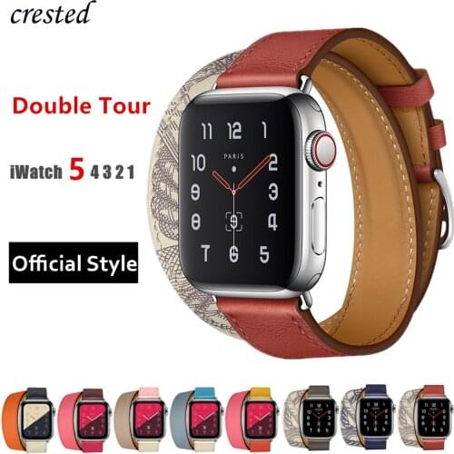 Double Tour For Apple watch band 44mm 40mm Genuine Leather watchband belt bracelet iWatch band 38mm 42mm 3 4 5 6 strap