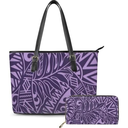 2pcs/set Luxury Handbags for Women Colorful Polynesian Ethnic Tribe Style Print custom Leather Ladies Fashion Totes&Purse Set