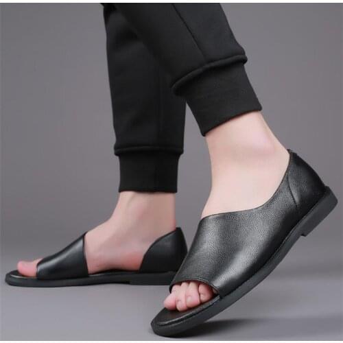 Summer Casual Men Sandals High Quality Leather Mens Sandles Outdoor Breathable Soft Beach Men Shoes Comfort Slip on Footwear