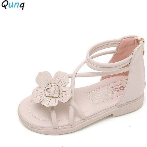 Qunq Girls Sandals Soft Bottom Flower Summer Beach Shoes for Girl 2021 New Zipper Toddler Teens Gladiator Princess Sandal