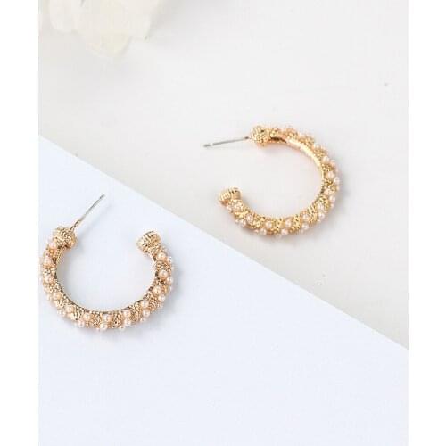 Gojomem Ins Internet Cletbrity Popular Pearl Inlaid C Shape 925 Silver Needle Simple Earrings for Girl Women Fashion Jewelry