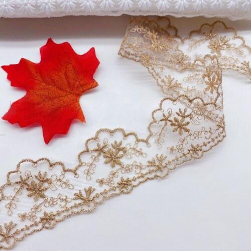 10Yards Gold Thread Lace Clothing Accessories Trims Fine mesh Embroidery Skirt Dress Lolita Accessories 4.6cm