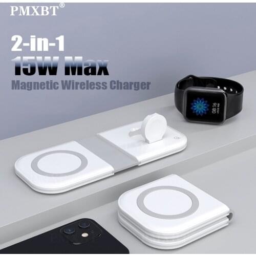 Foldable Magnetic Duo Charger Mag For Safe iPhone 12 Pro 2in1 Wireless Dual-Charger For Apple iPhone 12 Mini iWatch Airpods Fast