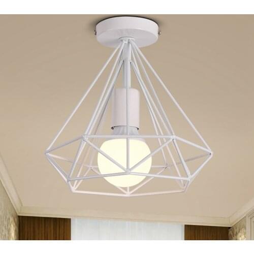 Modern black birdcage ceiling lights iron minimalist retro ceiling lamp Scandinavian loft pyramid lamp metal cage with led bulb