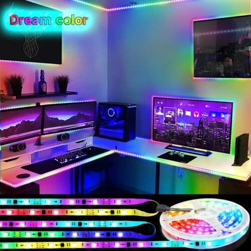 RGB LED Strip Lights WS2811 Dream strip led strip 5050 NO Waterproof Rainbow effect RGB Chasing Multicolor Effect Remote control