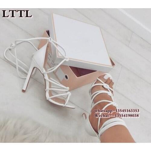 Women Pumps Brand Designer High Heels Cut Outs Lace Up Open Toe Party Shoes Women Gladiator Sandals Women Sexy Ladies Black