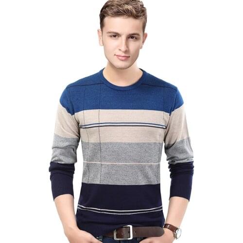 High Quality Mens Autumn Fashion Colorful Stripes Long Sleeve Pullover Jumper Sweater