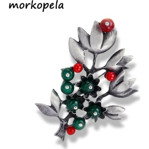 Morkopela Stone Lotus Flower Brooches for Women Vintage Metal Brooch Pin Clothes Scarf Clip Accessories Gift