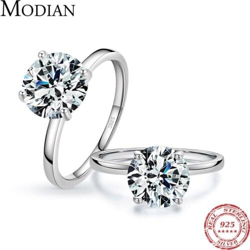 Modian 100% Real 925 Sterling Silver Classic Clear 3CT CZ Finger Rings For Women Wedding Statement Fine Female Fashion Jewelry