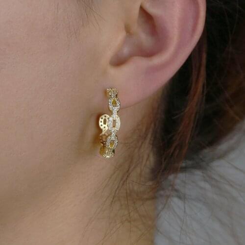 2020 Boho Gold Color Chain Hoop Earring for Women Fashion Clear Rainbow CZ Zircon Pave C Type Delicate Earring Statement Jewelry