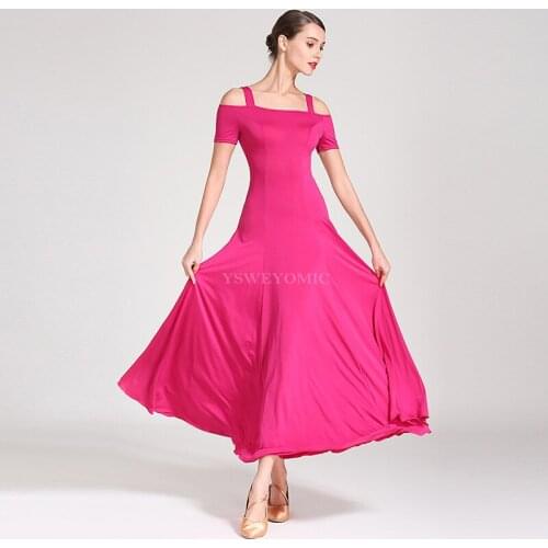 High Quality Standard Women Strapless Shoulder Pink Blue Ballroom Dance Costume Junior Waltz Ballroom Training Dresses For Girls