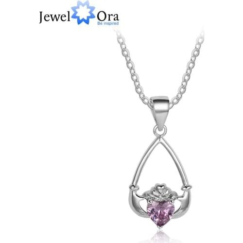 Hand Holding Heart Personalized 12 Birthstone Pendant Necklace 925 Sterling Silver Jewelry Gifts For Her (JewelOra NE101918)
