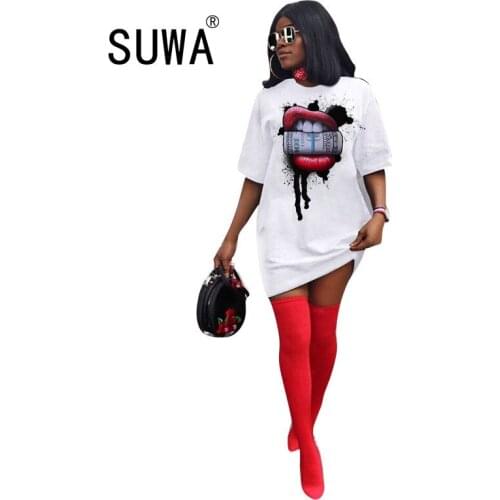 2020 Night Party O-neck Short Sleeve Cartoon Print Mini Straight Dress Street Women Casual Dress Sexy Short Dress