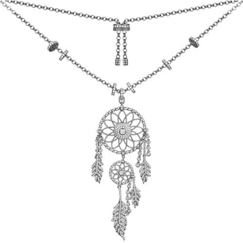 SLJELY 925 Sterling Silver Black Gray DREAMCATCHER Pendant Necklace CZ Zircon Feather Choker Adjust Chain Women Fine Jewelry