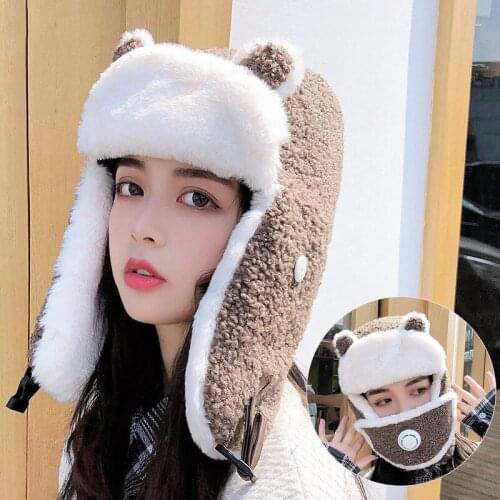 Winter 3 in 1 Thermal Fur Women Earflap Hat Ski Mask Beanie Fashion Girl Riding Windproof Ushanka Border Hats Pilot Trapper Cap