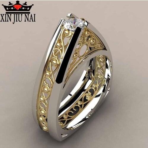 Golden Hollow wedding Triangle Creative Ring Fashion Girls Leisure Carry-on Accessories Embedded high-quality Rhinestone Jewelry