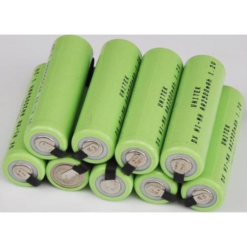 10PCS Ni-Mh 1.2V AA rechargeable battery 2500mah nimh cell with welding tabs for Philips Braun electric shaver razor toothbrush